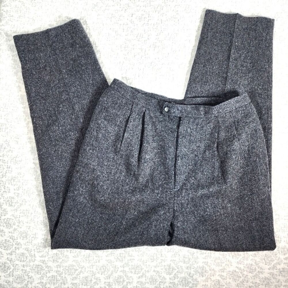 L.L. Bean Grey 100% Wool Pleated Front Trouser Pants Size 12